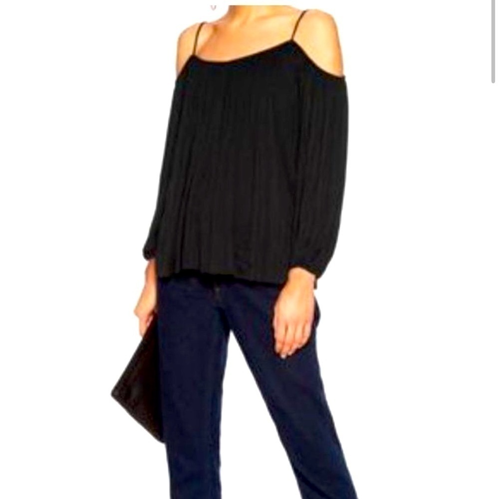 Anthropologie Cloth & Stone Black Long Sleeve Cold Shoulder Top